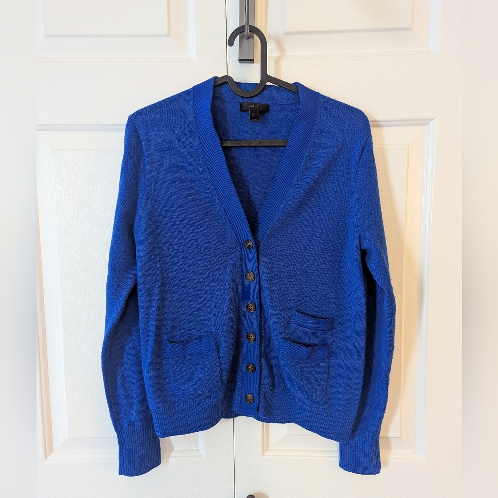 J.Crew 100% Wool Women's Blue Cardigan Sweater